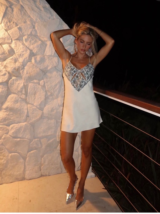 Zara Dresses & Skirts - Zara Cream Mini Dress with Silver Sequin Bodice